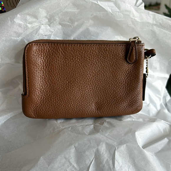 Coach Wristlet Saddle Brown Double Corner Zip Wristlet gold hardware pink accent - Picture 6 of 9